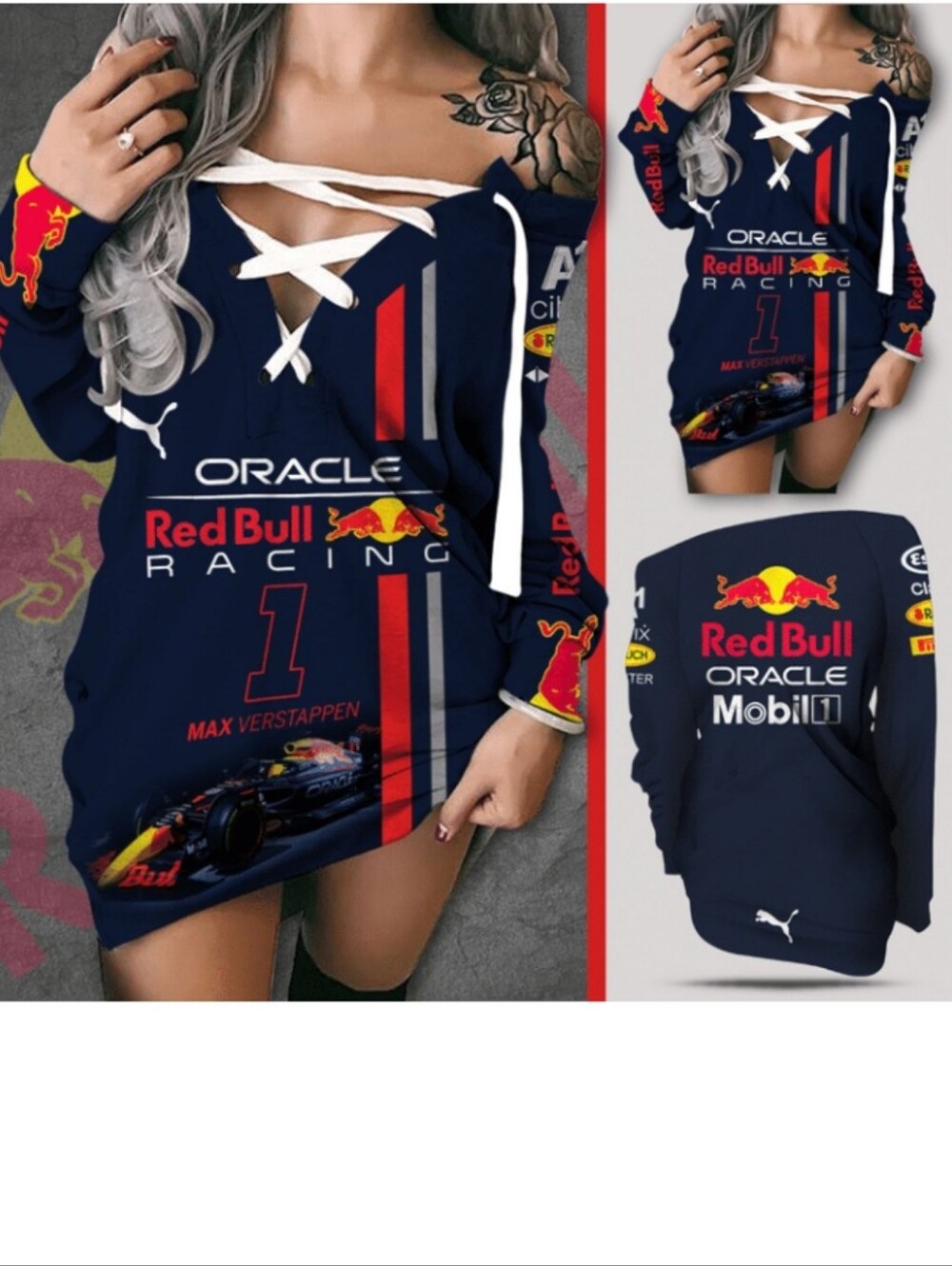 Red Bull Racing Oracle Lace-Up Max Verstappen Dress - Navy